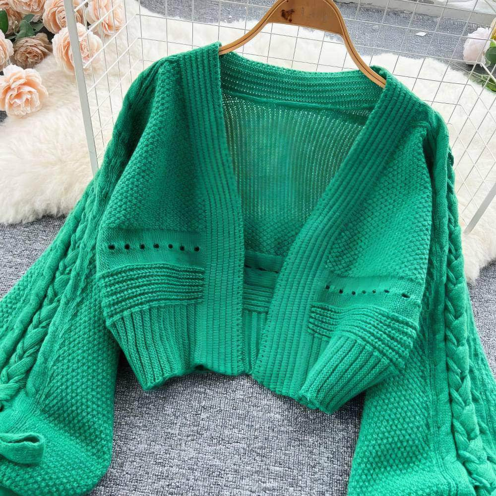 Braided Lantern Sleeves Knitted Sweater