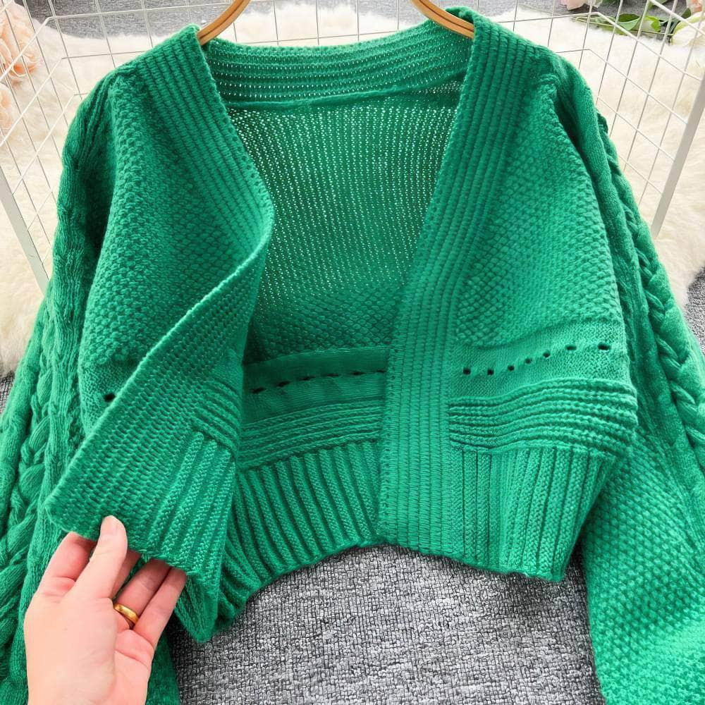 Braided Lantern Sleeves Knitted Sweater