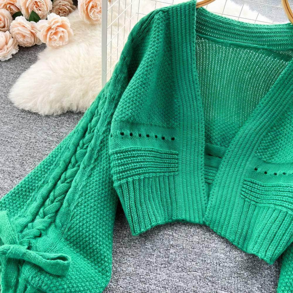 Braided Lantern Sleeves Knitted Sweater