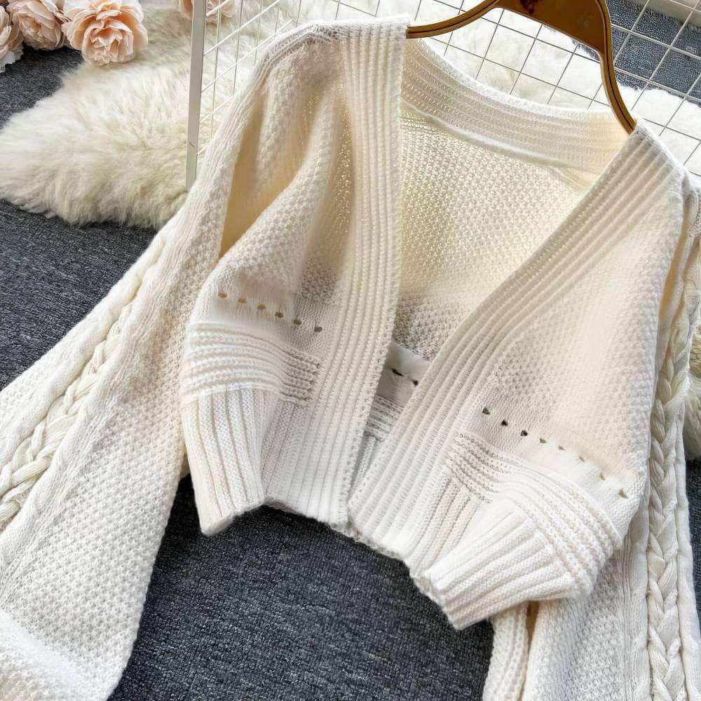 Braided Lantern Sleeves Knitted Sweater