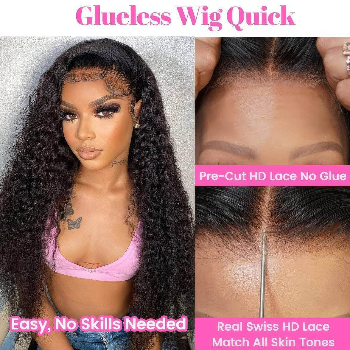 Brazilian Kinky Curly Glueless Wig - Wear And Go, 6x4 HD Lace Closure Wig, Pre-Cut, 100% Human Hair, Ready To Wear