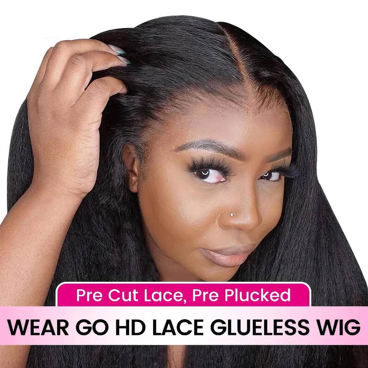 Brazilian Kinky Straight Glueless Wig - Wear And Go, 6x4 HD, 100% Human Hair, Preplucked, Ready To Go, Pre-Cut, No Glue 12inches