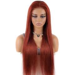 Brazilian Straight Reddish Brown Lace Front Human Hair Wig - Wear And Go, 6x4 Lace, Glueless Wig, Ready To Wear, Color #33 12inches