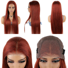 Brazilian Straight Reddish Brown Lace Front Human Hair Wig - Wear And Go, 6x4 Lace, Glueless Wig, Ready To Wear, Color #33