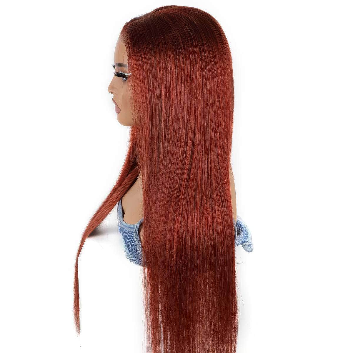 Brazilian Straight Reddish Brown Lace Front Human Hair Wig - Wear And Go, 6x4 Lace, Glueless Wig, Ready To Wear, Color #33