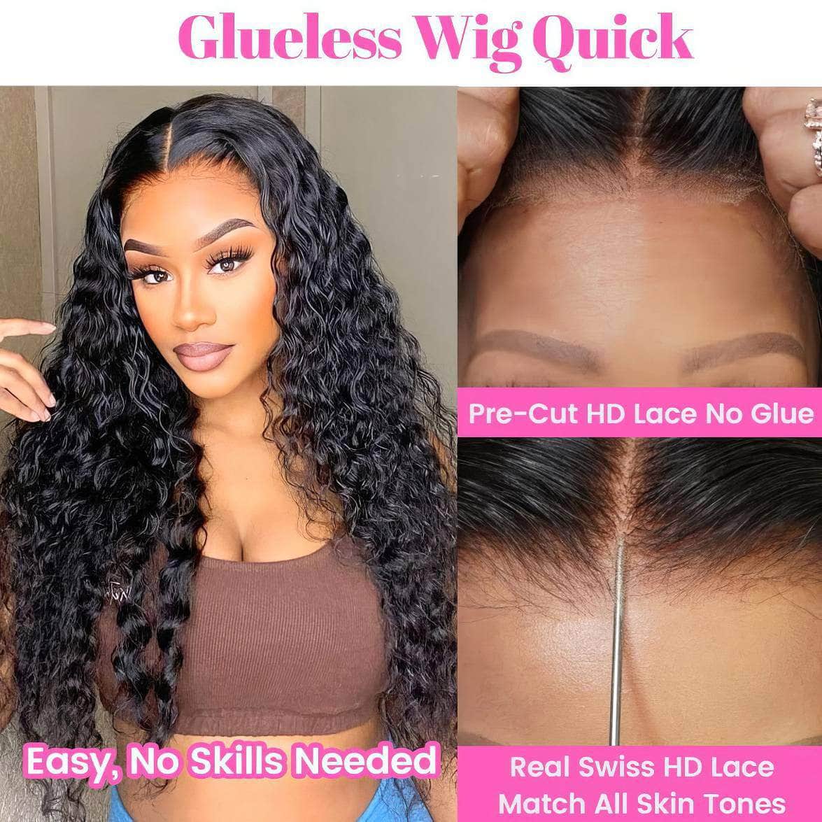 Brazilian Water Wave Glueless Wig - 6x4 Lace Closure Wigs, 13x4 HD Lace Front, Pre-Plucked Human Wigs, Ready To Go