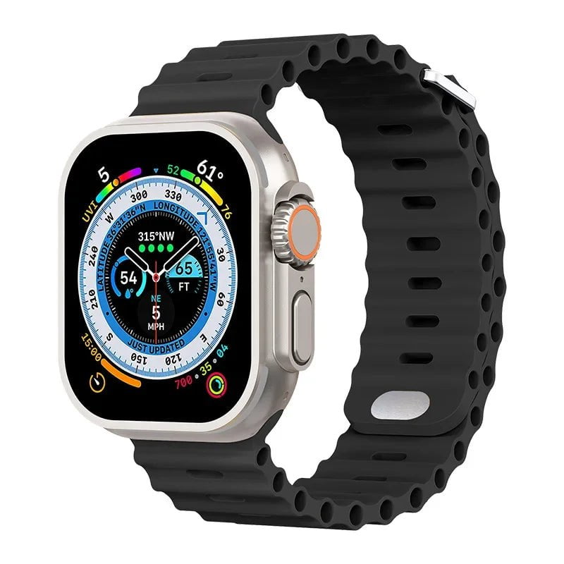 Breathable Silicone Strap for Apple Watch Ultra/2 - Compatible with iWatch 9/8/7/6/5/4/SE, Available in Various Sizes Black / For 38mm 40mm 41mm