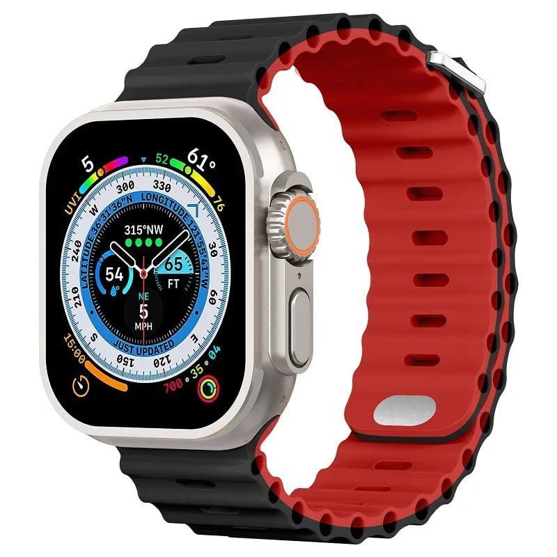 Breathable Silicone Strap for Apple Watch Ultra/2 - Compatible with iWatch 9/8/7/6/5/4/SE, Available in Various Sizes Black red / For 38mm 40mm 41mm