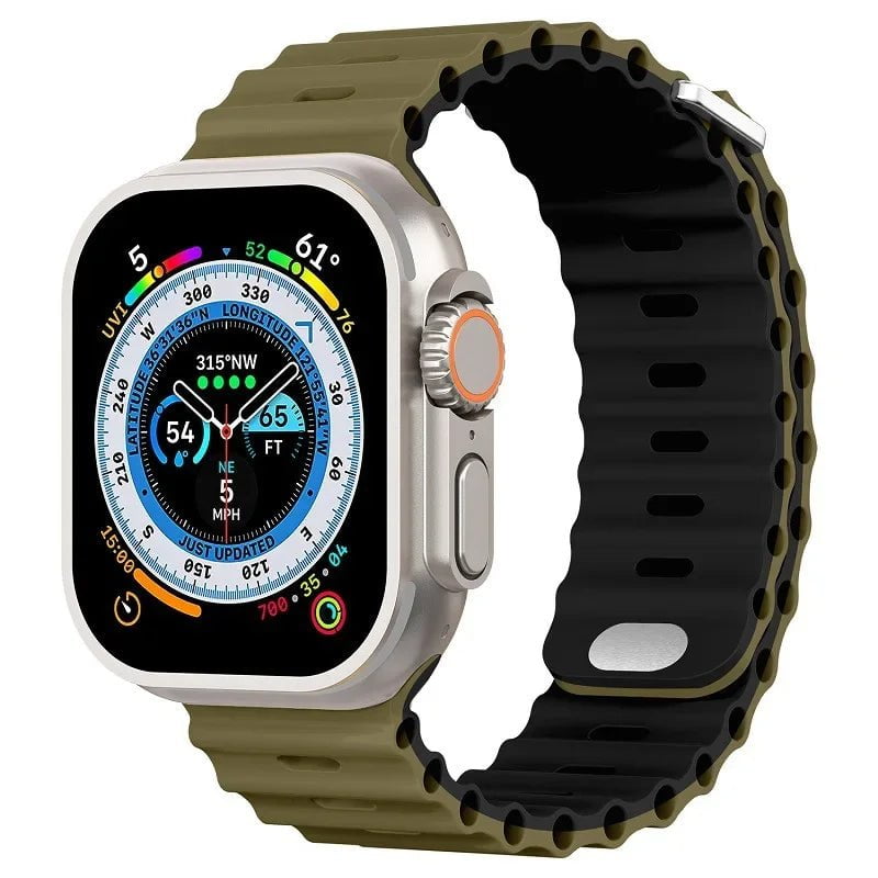 Breathable Silicone Strap for Apple Watch Ultra/2 - Compatible with iWatch 9/8/7/6/5/4/SE, Available in Various Sizes Olive black / For 38mm 40mm 41mm