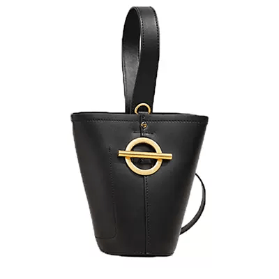 Bucket Leather Shoulder Handbag Black