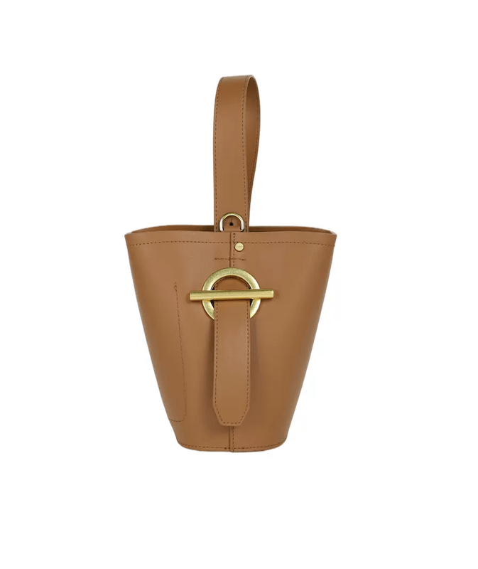 Bucket Leather Shoulder Handbag Brown