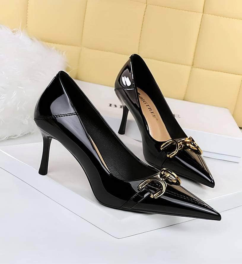 Buckle Decor Pointy Toes Glossy Stilettos