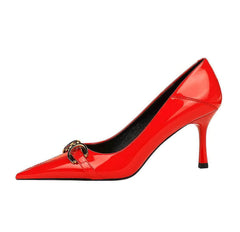 Buckle Decor Pointy Toes Glossy Stilettos EU 33 / Red / 7CM