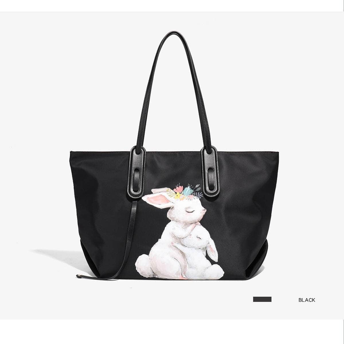 Bunny Print Tote Bag Black