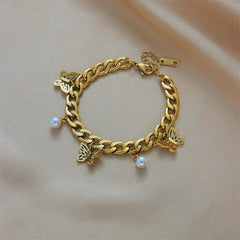 Butterfly Pearl Charm Bracelet B701