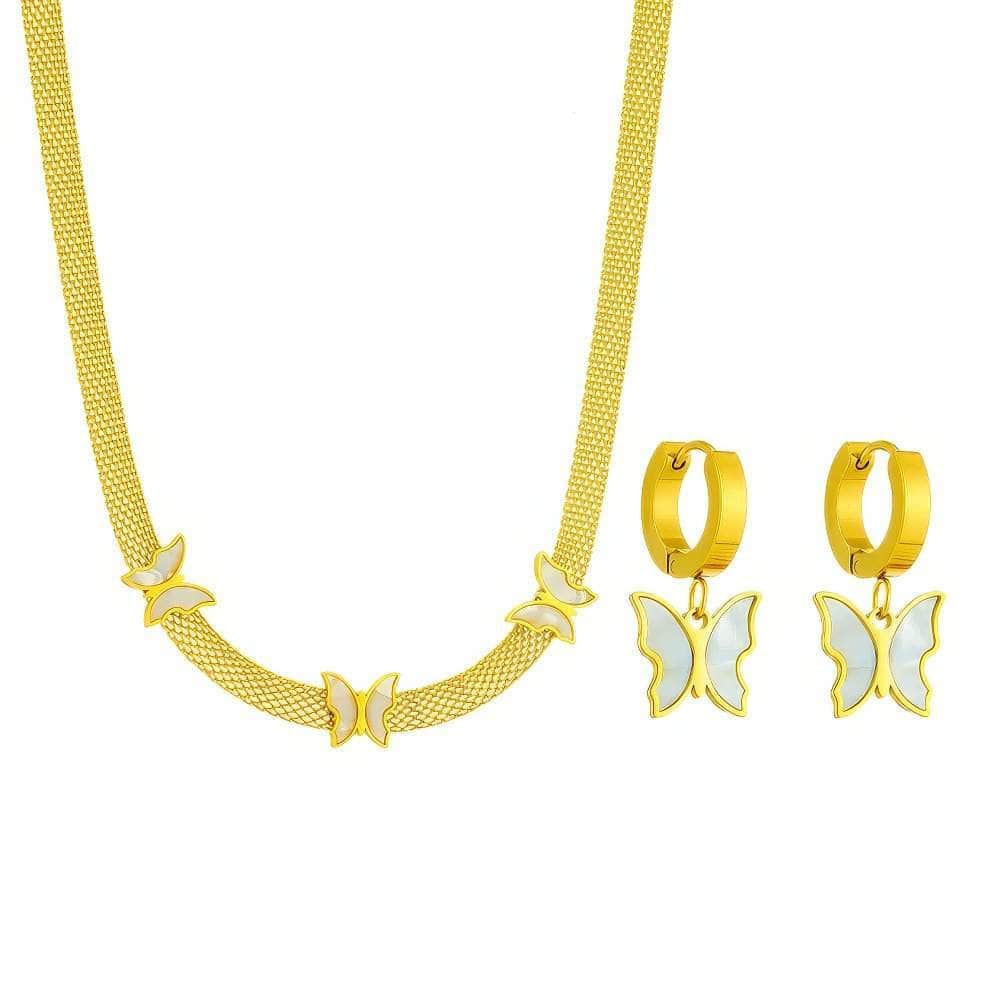 Butterfly Pendant Necklace and Earrings Jewelry Set