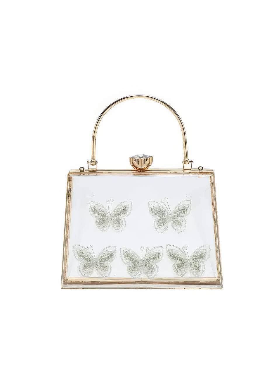 Butterfly Rhinestone Clear Box Clutch Bag