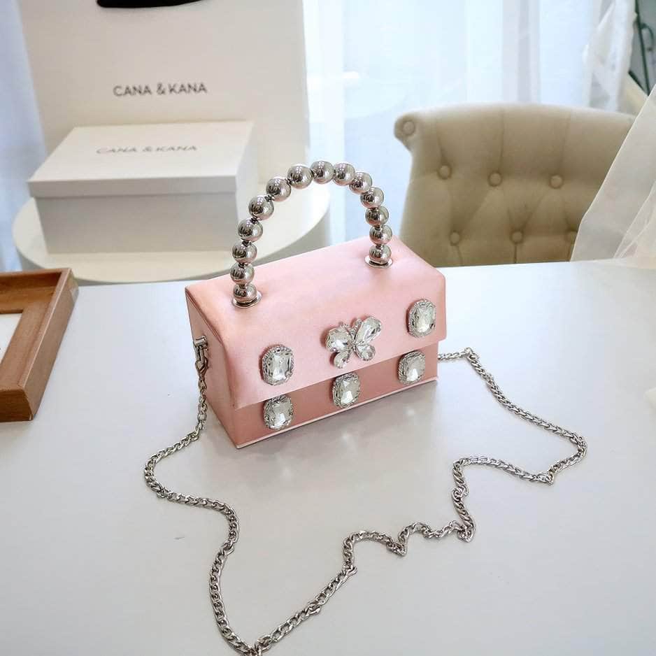 Butterfly Rhinestone Decorated Top Handle Mini Box Bag