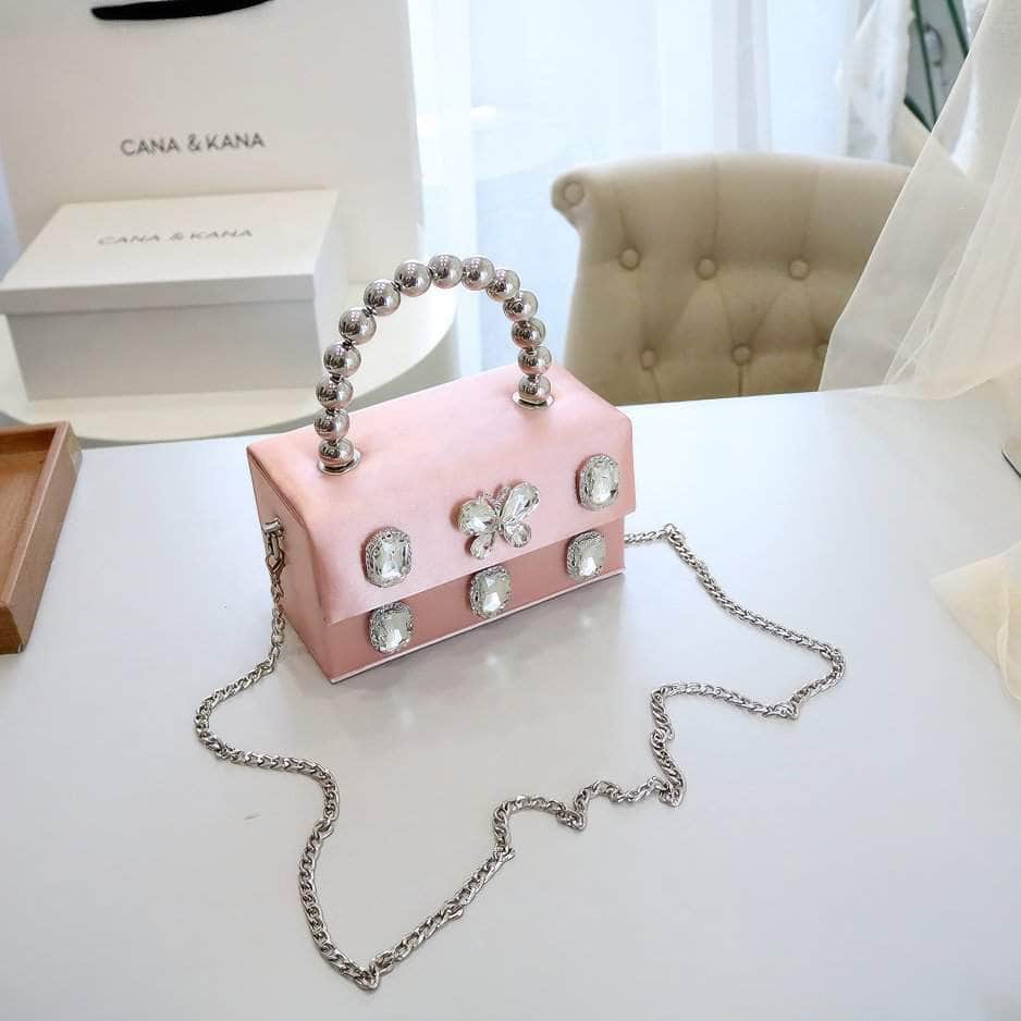 Butterfly Rhinestone Decorated Top Handle Mini Box Bag
