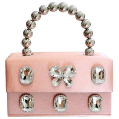 Butterfly Rhinestone Decorated Top Handle Mini Box Bag