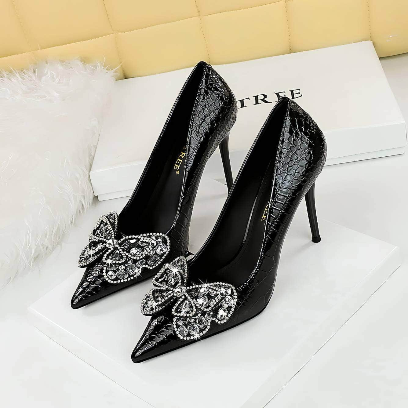 Butterfly Rhinestone Embellished Croc Heels