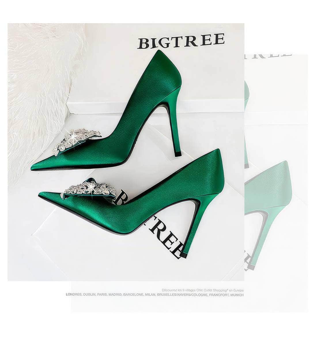 Butterfly Rhinestone Pointy Toes Satin Heels