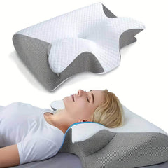 Butterfly Sleep Memory Neck Pillow - Slow Rebound Comfort, Memory Foam, Cervical Orthopedic Support, Neck Massage Bed Pillow Light Gray