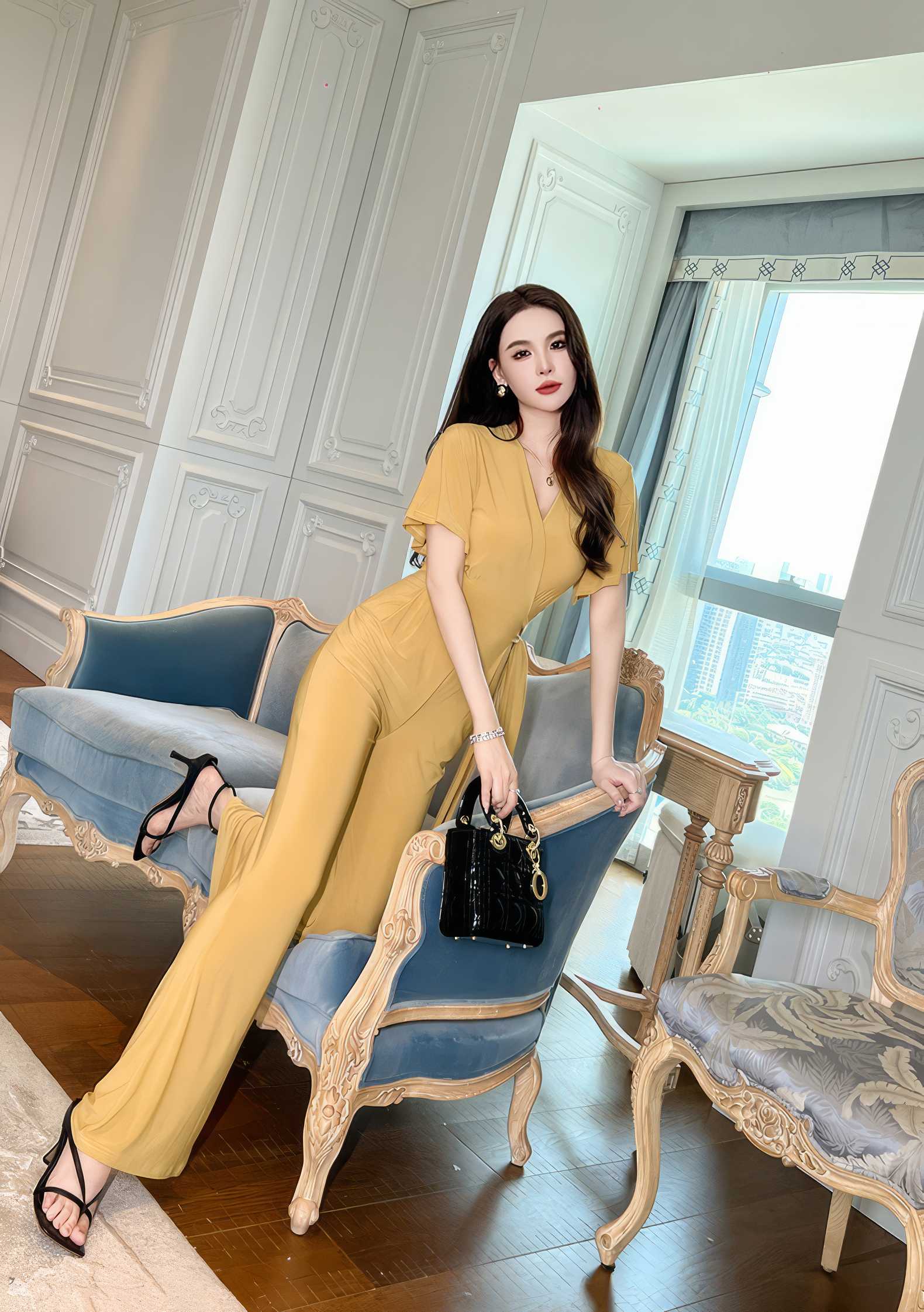 Butterfly Sleeve Knot Side Wide Leg Jumpsuit