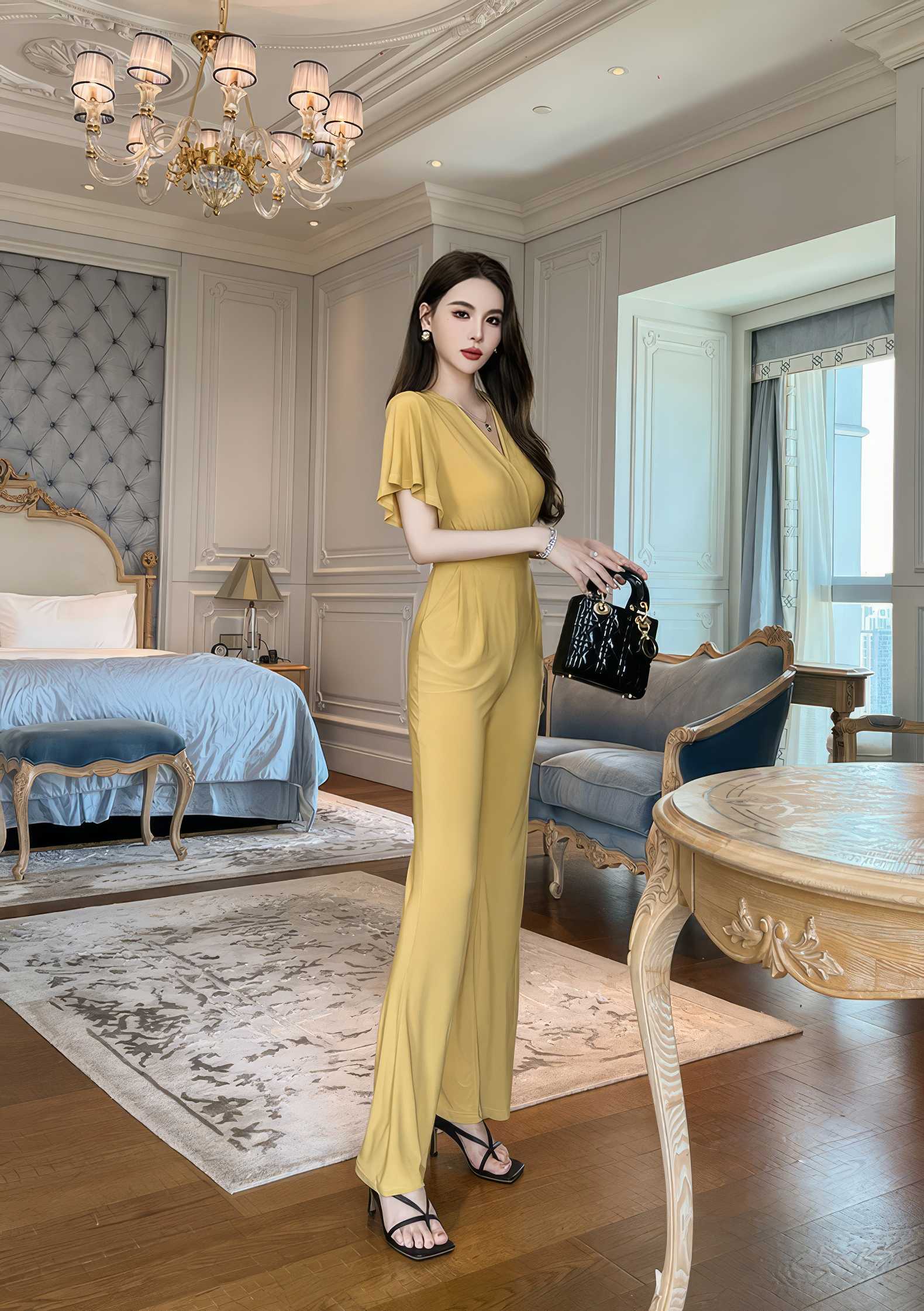 Butterfly Sleeve Knot Side Wide Leg Jumpsuit