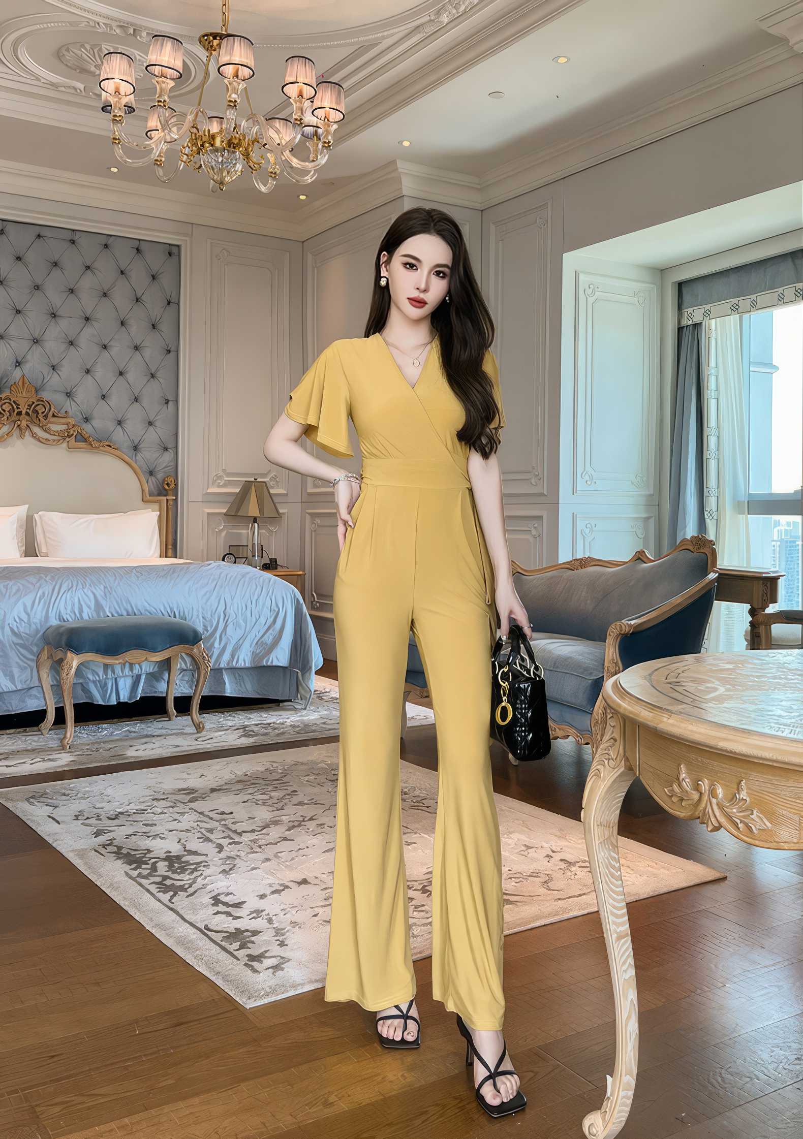 Butterfly Sleeve Knot Side Wide Leg Jumpsuit