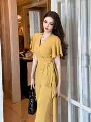 Butterfly Sleeve Knot Side Wide Leg Jumpsuit