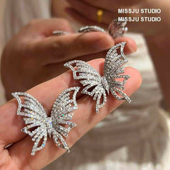 Butterfly Stud Rhinestone Earrings White