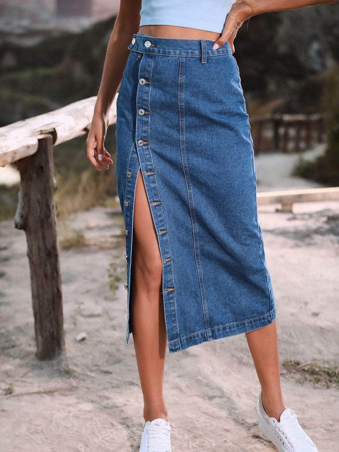 Button Down Denim Skirt French Blue / XS