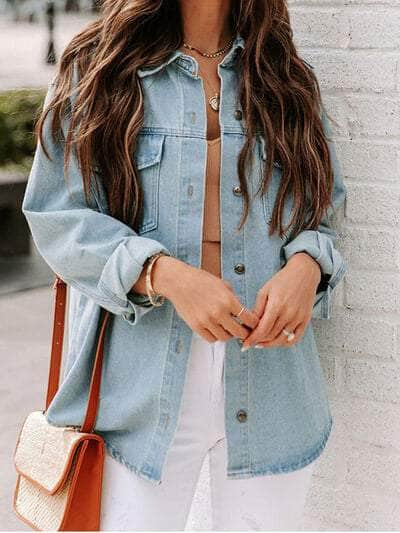 Button Up Pocketed Denim Jacket Light / S