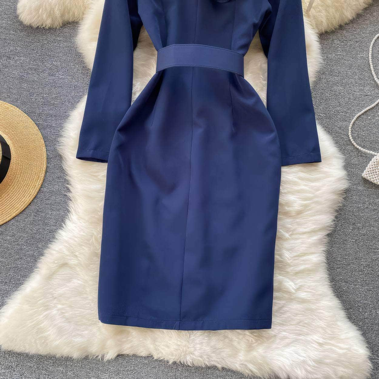 Buttoned Down Long Sleeve Ruffled Blazer Dress