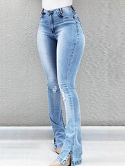 Buttoned Side Slit Bootcut Jeans Light / S