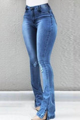 Buttoned Side Slit Bootcut Jeans Medium / S