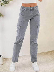 Buttoned Straight Jeans with Cargo Pockets Charcoal / S