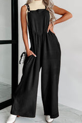 Buttoned Wide Leg Overalls Black / S