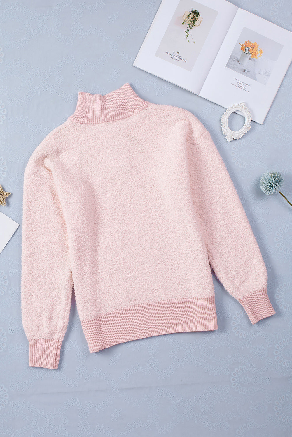 Button Detail Mock Neck Long Sleeve Sweater