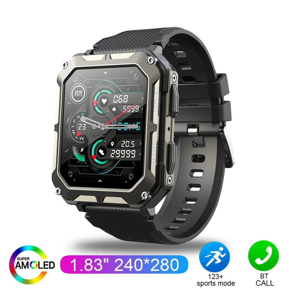 C20 Pro Smartwatch: 1.83" Bluetooth, IP68 Waterproof, Music, Calls, Sports & Fitness Black