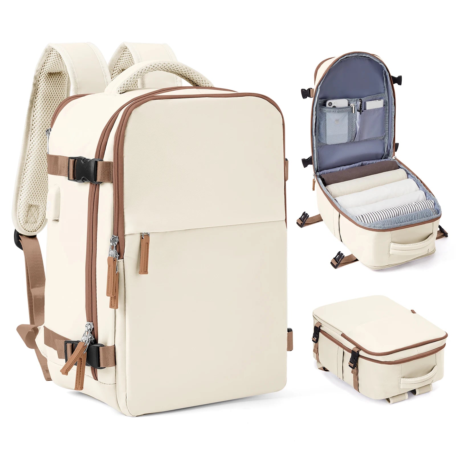 Cabin Bag 40x20x25 Carry-On Luggage, Laptop Hand Travel Backpack Beige / Small