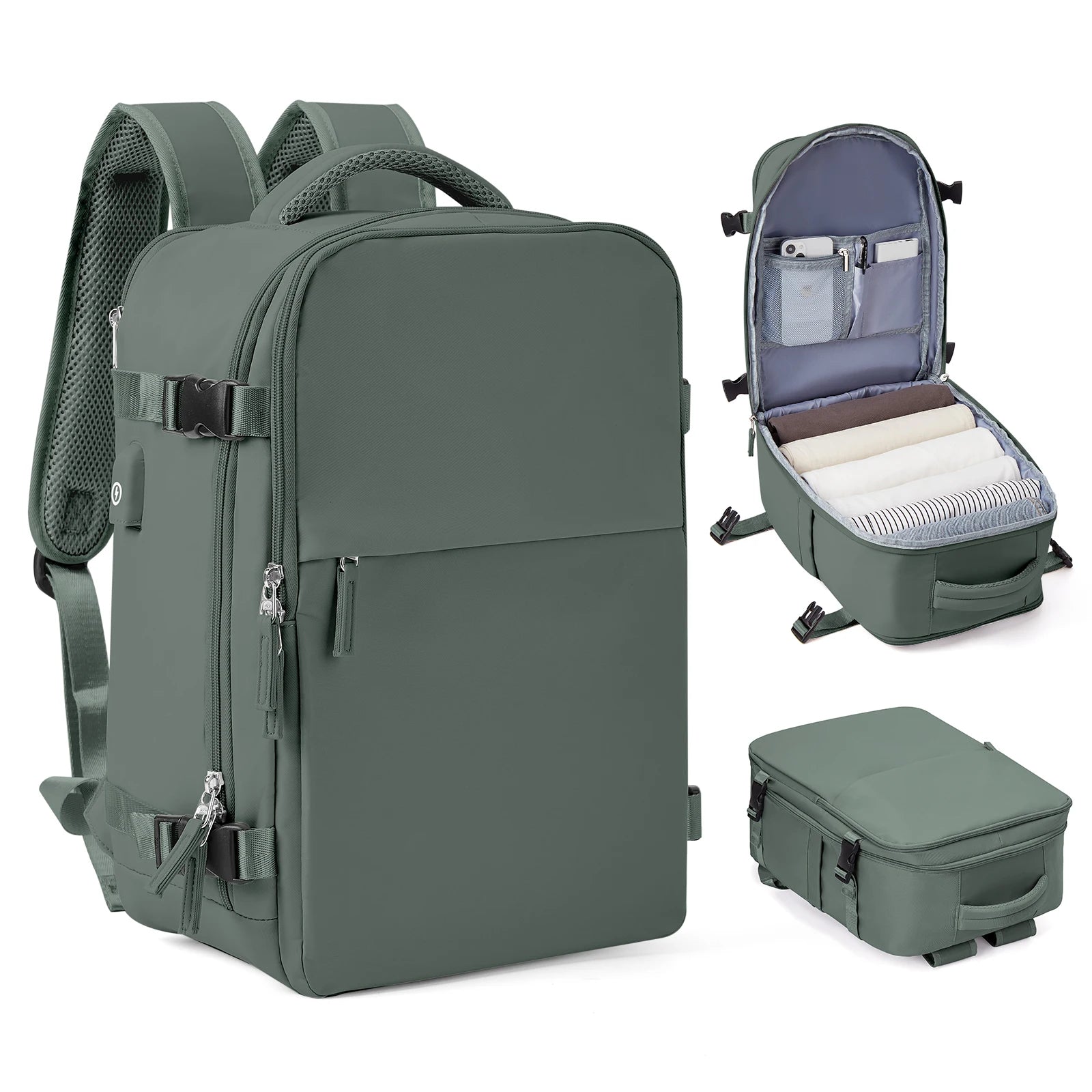 Cabin Bag 40x20x25 Carry-On Luggage, Laptop Hand Travel Backpack Dark Green / Small