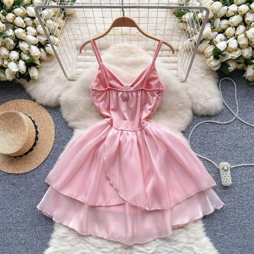 Cami Bow Bustier Mesh Overlay Aline Mini Dress