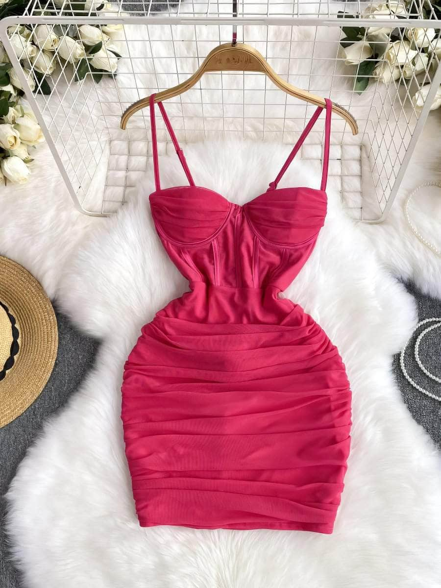 Cami Bustier Ruched Bustier Mini Bodycon Dress S / DeepPink