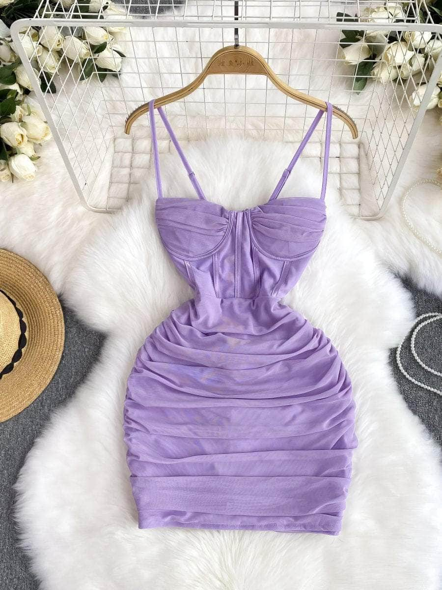 Cami Bustier Ruched Bustier Mini Bodycon Dress S / Plum