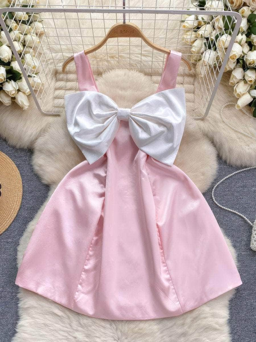 Cami Large Bow Detailed Aline Mini Dress S / Pink