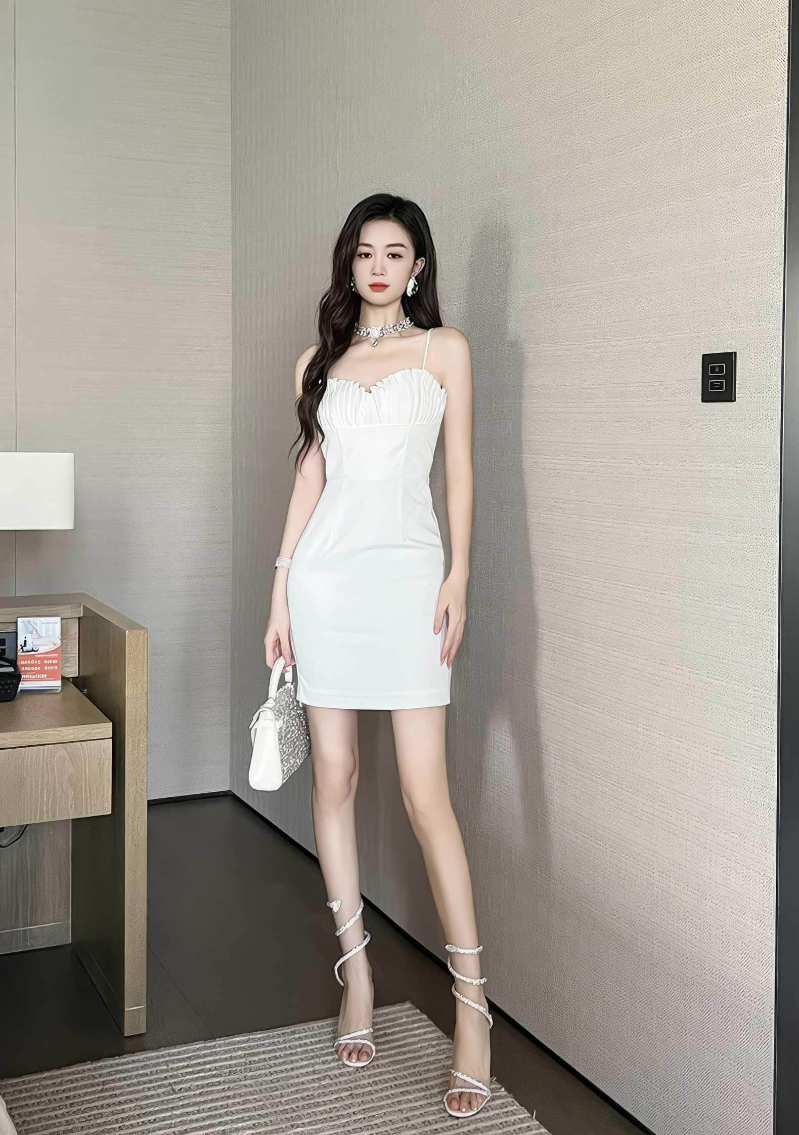 Cami Pleated Bust Mini Dress S / White