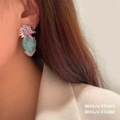 Candy Color Floral Stud Statement Crystal Earrings