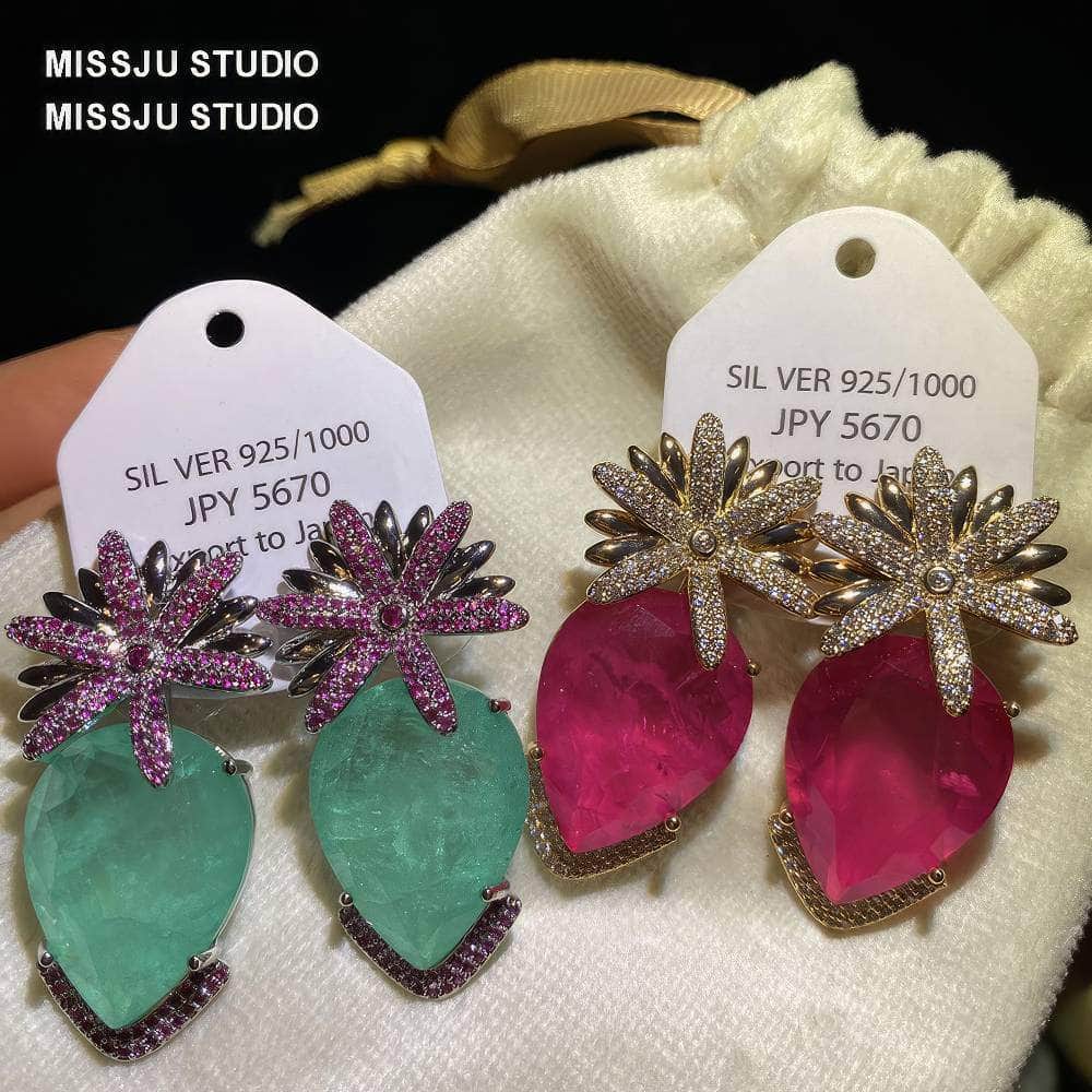 Candy Color Floral Stud Statement Crystal Earrings